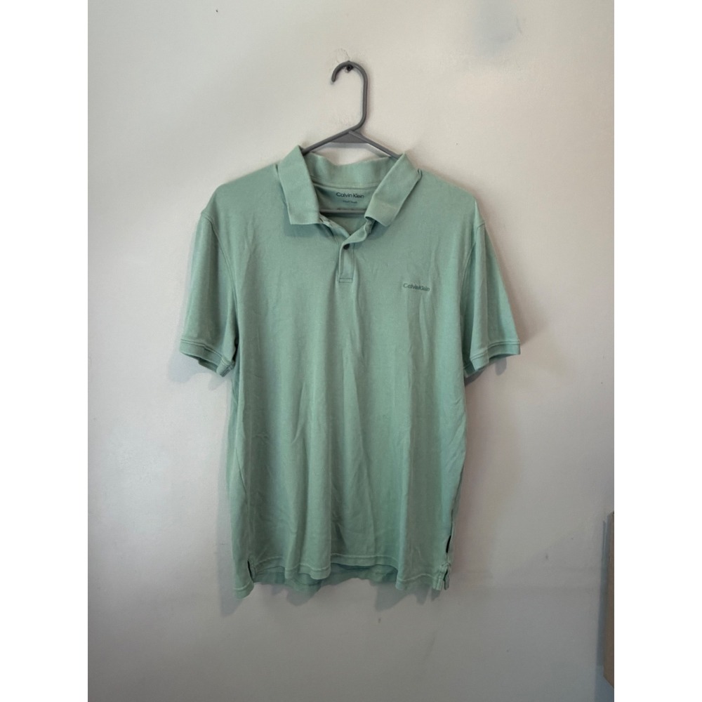 Calvin Klein Mens Liquid Touch Polo Shirt Sage‎ Green Short Sleeve Large L